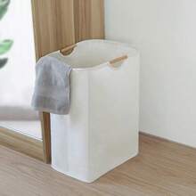 1 Stück Wäschekorb aus Leinen, faltbarer, tragbarer Stoffwäsche-Hamper für den Hausgebrauch, Schlafzimmer, Badezimmer-Aufbewahrung, großes Fassungsvermögen, zusammenklappbares Design mit Holzgriff