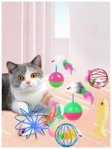 5/3/1 件互动猫玩具，配有真毛尾巴和笼鼠逗猫棒 - 无需电池，色彩鲜艳的室内游戏 - 送给宠物和宠物爱好者的完美节日礼物 - 彩色 - 查看 4