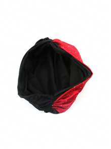 1pc Elegant Rhinestones Embellished Red & Black Turban Hat For Women Pre-Tied Headwrap For Formal Events Weddings And Parties