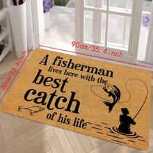 1pc Fishing Themed Doormat, 1000gsm 100% Polyester Material, Machine Washable, Durable, Stain Resistant & Quick Drying, Suitable For Indoor/Outdoor, Home Decor, Bedroom/Kitchen Rugs, Photo Props, Outdoor Decorations, Holiday Gifts, All Season Universal