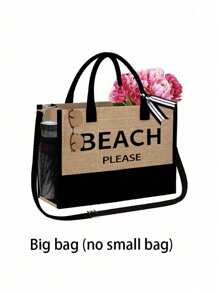 Set de 3 piezas que incluye: bolso de tela de lino con bloques de color, bolso cosmético y bolso cuadrado, serie "Playa", con gran capacidad. La correa para el hombro se puede quitar según la preferencia personal. Incluye un bolso de almacenamiento de cosméticos y un pequeño bolso cuadrado con cremallera que se puede usar como neceser, monedero o estuche de lápices.