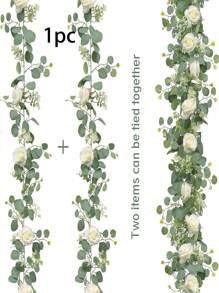 1 paquete de guirnalda de vid artificial de hojas de eucalipto, decoración de ratán apta para decoración del Día de San Valentín, boda, fiesta y hogar, plantas falsas para manteles y decoración del hogar