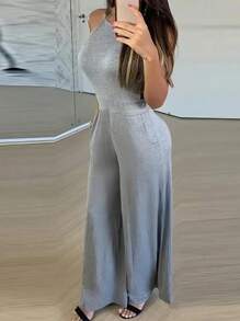 大码女式休闲露背紧身衣搭配阔腿裤套装