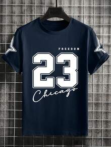 Teen Boys' Sports Number 23 English Graphic Casual Round Neck Short Sleeve T-Shirt, Suitable For Street, Outdoor, Campus, Daily Versatile & Comfortable Wear - Royal Blue - View 2