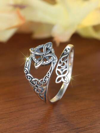Vintage Unique 925 Sterling Silver Celtic Knot Open Ring, Bohemian Style Gift For Men & Women, Dating Party