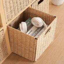 Set Of 2 Wicker Basket, Woven Storage Baskets For Shelves With Handles Foldable Cube Storage Baskets Bins, 9 Inch - Brown - View 6