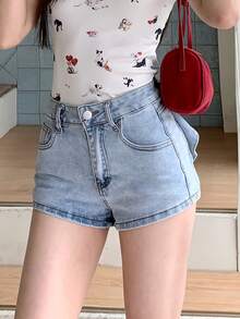 Quần short denim gợi cảm, màu xanh nhạt, co giãn, nâng đỡ và kéo dài chân. - Màu xanh lam - Xem 4