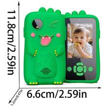 Juguete de teléfono en forma de dinosaurio para niños con cámara HD dual y juegos educativos, funda de silicona resistente a golpes, mejor regalo para niños y niñas de 3 a 12 años (con tarjeta de 32 GB)