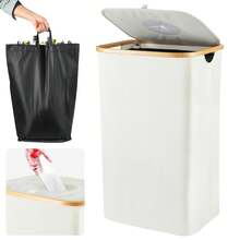 100L Pfandflaschen Sammelbehälter, Pfandflaschen Behälter Mit Deckel & 2 Abnehmbaren Tragetaschen, Flaschensammler Leergut Fasst 30 Leere Flaschen, Leergut Für Küche Und Lagerraum - Beige - Übersicht 6