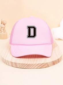 1Pc Children's 26 Letter Printed Baseball Cap, Cute Pink Sunshade Baseball Cap, Mesh Breathable Trucker Cap