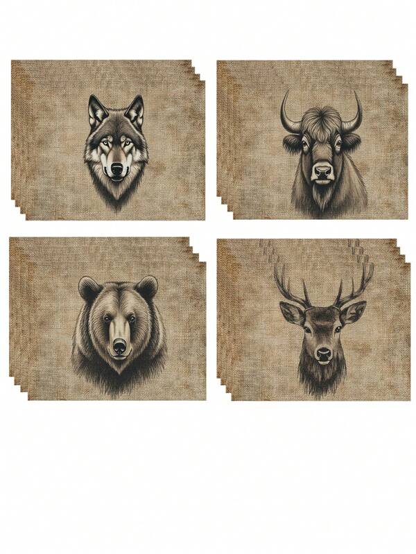 1pc/4pcs/6pcs Deer Portrait Embroidery Design On Burlap Placemat 30.48*45.72cm Washable Place Mats For Dining Room Table Kitchen Table Holiday Parties Home DecorIdeal Place Mat For And Coffee Tables