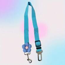 1pc Adjustable Pet Car Safety Belt With Cute Flower Charm - Durable Polyester, Hand Wash Only - Perfect For Dog & Cat Safety In Vehicles, Safety Belt Strap