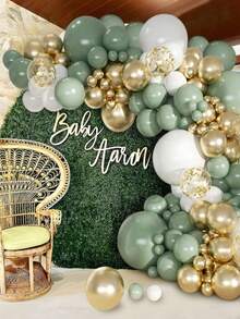 123pcs Sage Green Gold Ivory Latex Balloons Perfect Decoration For Birthday Decor Wedding Decor, Bridal Shower Gift, Babe Shower Decor, Party Holiday Room Decor Wall Photography Background Decor, Decorative Balloon Arch Kit - Bean Green Gold - View 2