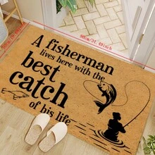 1pc Fishing Themed Doormat, 1000gsm 100% Polyester Material, Machine Washable, Durable, Stain Resistant & Quick Drying, Suitable For Indoor/Outdoor, Home Decor, Bedroom/Kitchen Rugs, Photo Props, Outdoor Decorations, Holiday Gifts, All Season Universal