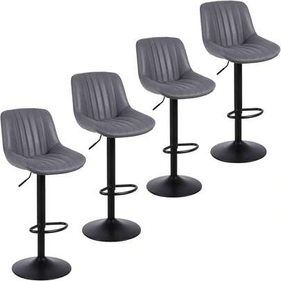 Modern Bar Chair, Height Adjustable Faux Leather Bar Stool With Backrest And Footrest, Easy To Clean And Install, Suitable For Kitchen, Bar, Bookstore, Load Capacity 250 Pounds, Grey
