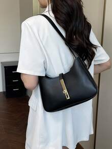 Modern Fashionable Baguette PU Shoulder Bag For Shopping - Black - View 5