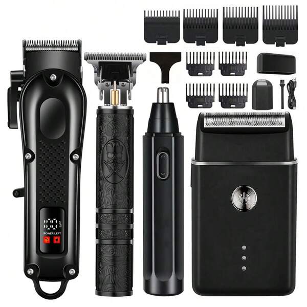 4-In-1 Rechargeable Electric Grooming Kit For Men - Hair Clipper Electric Foil Shavers And Beard Trimmers, Ear, Nose Hair Trimmer Set, USB Charged - Perfect Holiday Or Father's Day Gift