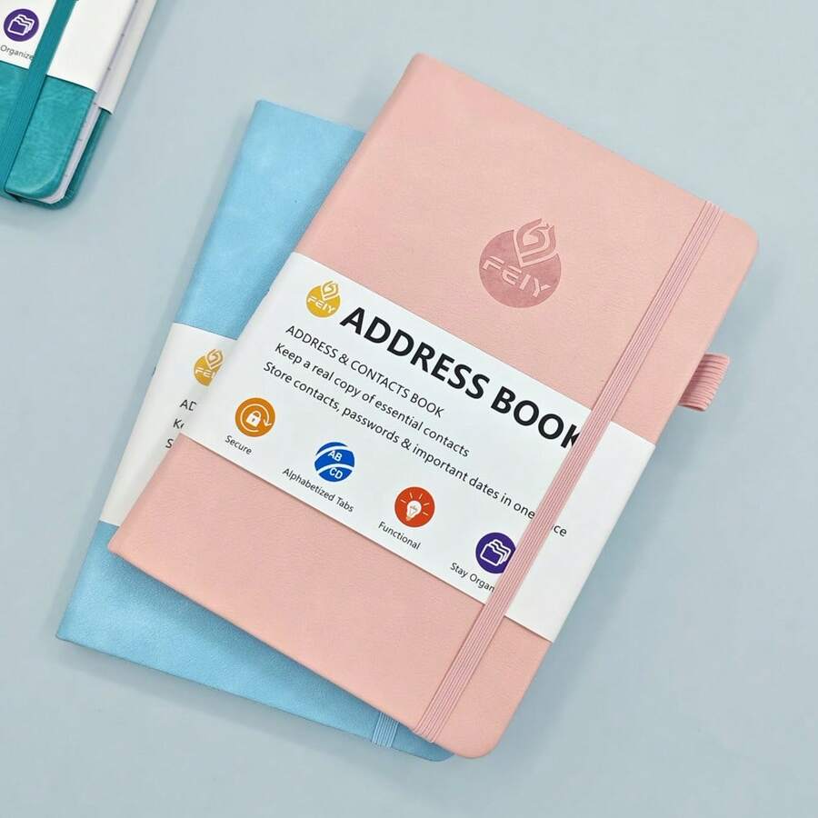 Libreta de direcciones con pestañas alfabéticas, libreta de direcciones de tapa dura con letra grande para registrar contactos, pequeña libreta de direcciones para almacenar toda tu información importante en un solo lugar 5.2 X 7.8", útiles escolares, regreso a la escuela - Multicolor - Ver 1