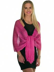Metallic Glitter Shawl Wrap For Evening Dresses And Weddings - 紫紅色 - 查看 7