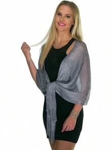 Metallic Glitter Shawl Wrap For Evening Dresses And Weddings - Metallic Dark Grey Silver - View 4