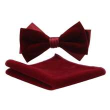 Men's Cotton Velvet Bowknot & Pocket Square Matching Set - Solid Color Formal Wedding Party Accessories