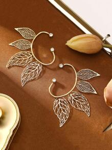 1 Pair Vintage Hollow Leaf Design Personalized Ear Cuff, Lightweight Hollow Wing Ear Clip Without Piercing, Fashionable Elven Ear Clips For Parties