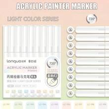 Languo Ensemble de 9 couleurs de stylos marqueurs acryliques liquides directs, têtes souples à grande capacité, simples, de couleurs macaron, gris, marron, colorés, noirs, pour remplir les livres de coloriage, peinture étudiante, personnages de bandes dessinées, couleurs imperméables pour papier, art DIY, graffitis, peinture sur pierres, verre, céramique, métal, disponible en 126 couleurs