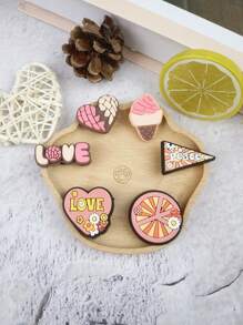 1 Set de 6 piezas de decoraciones con patrones de helado y corazón de dibujos animados para sandalias, pulseras, pantuflas, proyectos DIY para teléfono, adecuado para playa, vacaciones, regalo de cumpleaños