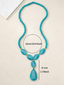 1pc Bohemian Vintage Faux Turquoise Bead Asymmetric Necklace For Women - Multicolor - View 5