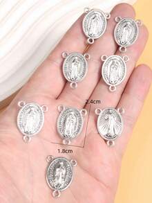 8pcs Catholic Our Lady Of Guadalupe Three-Hole Charm Connectors, DIY Rosary Necklace Jewelry Metal Parts