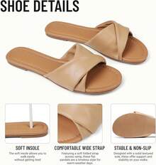 Slides Sandals Women Basic Slip On Flat Sandals Open Toe Comfort Beach Sandals Slippers Casual Dressy Summer - 駱駝 - 查看 2
