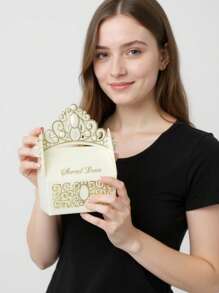 5pcs/Set European Style Wedding Party Decoration Elegant Crown Gift Box, Birthday Party Favor Paper Candy Boxschool Supplies,Back To School