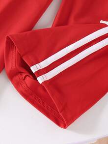 2pcs Girl Sporty Cute Strawberry Print T-Shirt + Bow Decor Long Pants Set, Summer Outfit - Red - View 8