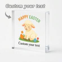 1pc Acrylic Ornaments Easter Acrylic Sign With Custom Text, Happy Easter Clear Block With Eggs And Dots, Personalized Gift For Easter Party Or Spring Holiday Decor