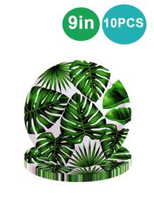 10 Stücke Hawaii Hawaiianisches Bankett Teller und Servietten Party Zubehör Tropisch Palmen Blatt Besteck Set Sommerthemen Party Dekorationen für Geburtstagsfeiern, Sommerstrand Partys, Hawaiianische Partys