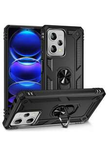 1 件士兵支架带汽车磁力指环支架防震手机壳兼容 6 - 15 Pro Max、S25/S24 Ultra/S23 Ultra/A14/A15/A05、Redmi Note 8-12 Pro、Redmi 12C、P20 Pro、P30 Pro 防水防摔防刮 - 黑色 - 查看 3