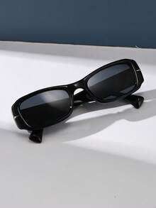 复古矩形塑料太阳镜经典款式，户外旅行海滩度假休闲装饰，防紫外线驾驶太阳镜，男女皆宜 - 黑色 - 查看 3