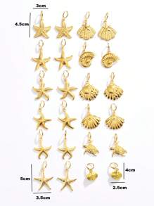1 paire / 5 paires de boucles d'oreilles vintage en forme d'étoile de mer et de coquillage, plaquées or en acier inoxydable. Conviennent pour un port quotidien, une fête de plage, des vacances, un usage quotidien. Excellent cadeau pour les amis