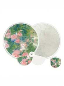 1pc,Oil Painting Floral Mini Foldable Fan - Elegant Portable Compact Lightweight Handheld Fan With Reflective Surface, Fabric Material & Botanical Art For Summer, Home Decor, Gift