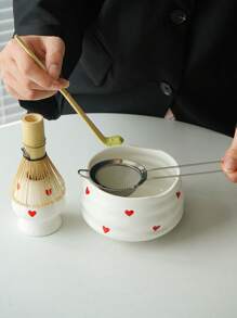 1pc/2pcs/4pcs/5pcs Hand-Painted Heart Matcha Tea Set, High-Quality Heart Shaped Matcha Bowl, Matcha Whisk, Tea Scoop, Full Set Of Cute Fresh Matcha Utensils, Suitable For Matcha Beginners, Gift For Matcha Lovers, Birthday Present Back To School