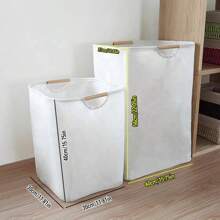 1 Stück Wäschekorb aus Leinen, faltbarer, tragbarer Stoffwäsche-Hamper für den Hausgebrauch, Schlafzimmer, Badezimmer-Aufbewahrung, großes Fassungsvermögen, zusammenklappbares Design mit Holzgriff