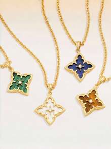 Nuova collana con ciondolo a forma di quadrato placcato in oro 18 carati con cristalli di zirconia cubica, catena a clavicola a forma di quadrifoglio portafortuna, gioiello di moda come regalo