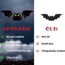 48 件万圣节蝙蝠墙饰，带夜光眼睛 - 大尺寸 3D 蝙蝠贴纸和室内派对装饰 - PVC 黑色蝙蝠、感恩节装饰、万圣节装饰、秋季装饰、丰收日装饰、房间装饰、卧室装饰