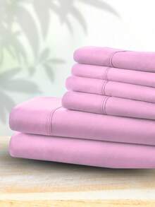 6-Piece Bed Sheet Set – Twin/Full/Queen/King Sizes | Soft Microfiber | Deep Pocket Fitted Sheet | Cooling, Wrinkle-Free, Summer And All-Season Comfort | Includes 1 Flat Sheet, 1 Fitted Sheet, 4 Pillowcases - 淺粉紅色 - 查看 2