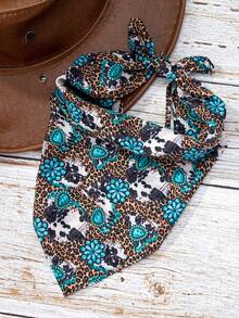 1 Pc Western Style Women Leopard & Cow Print Turquoise Floral Hair Accessories Headband, Gift For Mother, Wife, Girlfriend, Birthdays, Mother Day For Dress - Turquoise Leopard - View 1