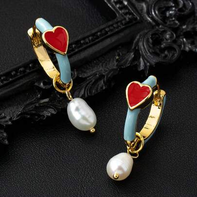 1 par de pendientes con colgante de perla de agua dulce barroca natural, pendientes anudados de bambú esmaltado, diseño único para fiestas y carnavales para mujeres