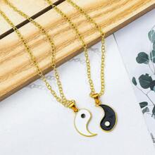 2pcs/Set Fashionable Yin-Yang Tai Chi Bagua Black And White Splicing Couple Necklace, Suitable For Daily Wear Or As A Gift, High-Quality And Inexpensive Gift