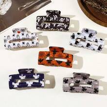 万圣节哥特元素亚克力蝙蝠鬼印花方形发爪，哥特鬼蝙蝠印花PVC发爪，批发方形马尾夹万圣节配饰时尚发饰美发爪夹优雅发夹 - 彩色 - 查看 8