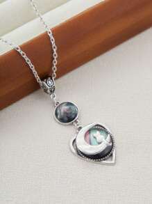 1PC Gothic Style Heart Shaped Cat And Moon Necklace For Women's Everyday Accessories Jewellery Gifts