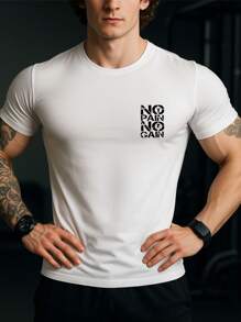 Maglietta da palestra da uomo - "NO PAIN NO GAIN" Stampa in grassetto colore bianco per appassionati di fitness, Maglietta fitness da uomo "NO PAIN NO GAIN"